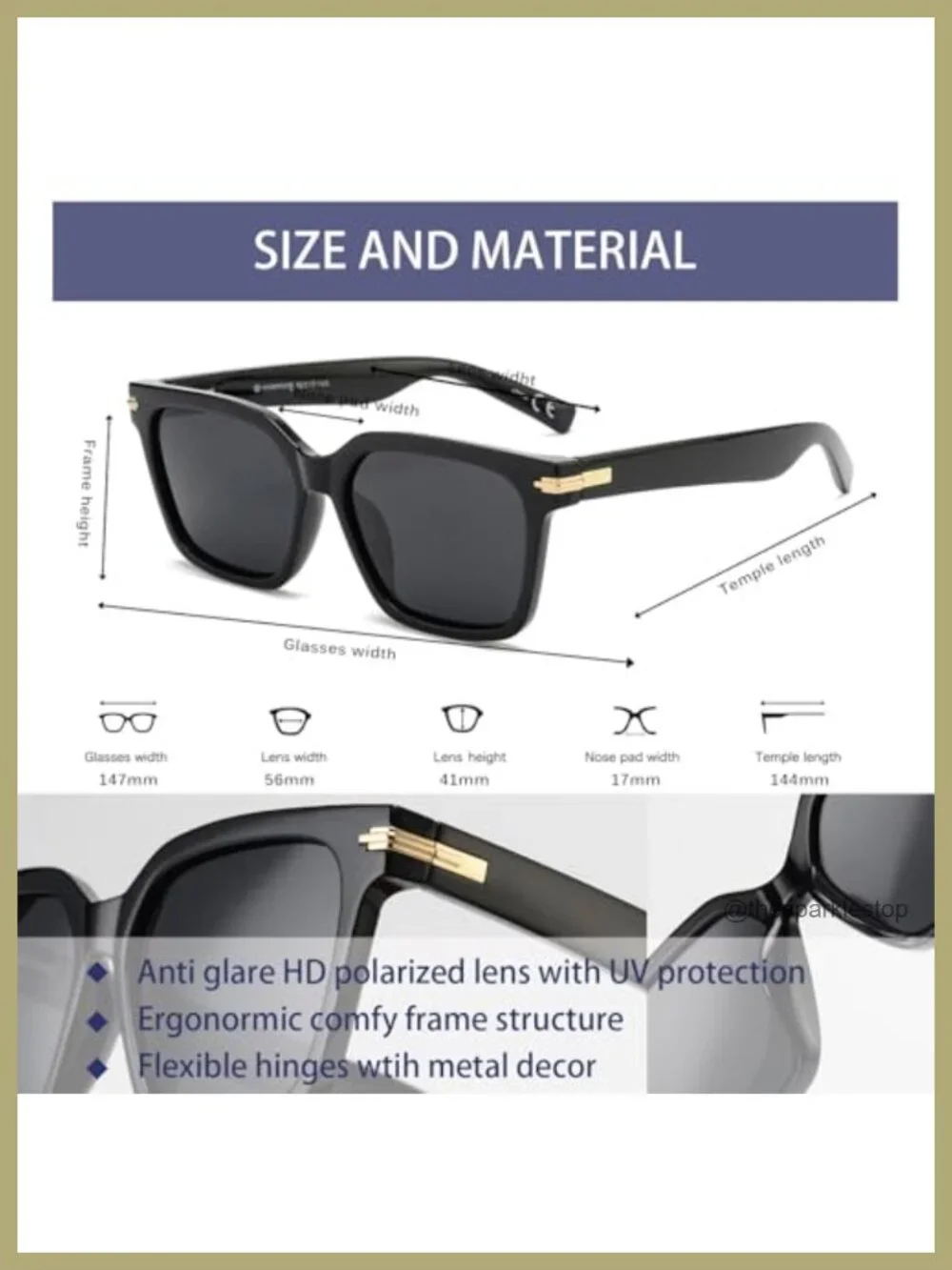 Oversized Square Polarized Sunglasses UV400 Protection Retro 70s Style